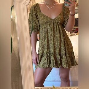 Babydoll Dress - Mustard Yellow/Patterned